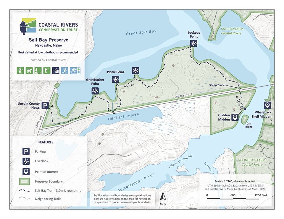map of Salt Bay Preserve showing recent changes to trail