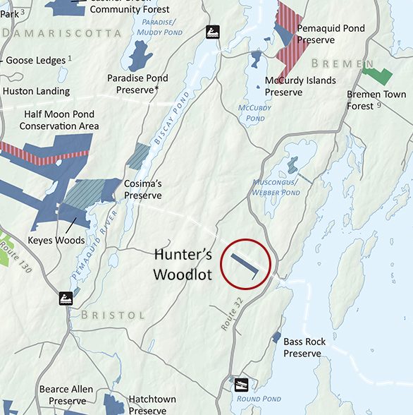 map showing location of Hunter's Woodlot