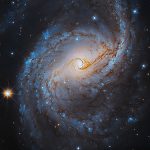 blue and orange spiraling galaxy
