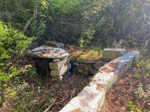 Elaborate old stone foundation at Keyes Woos